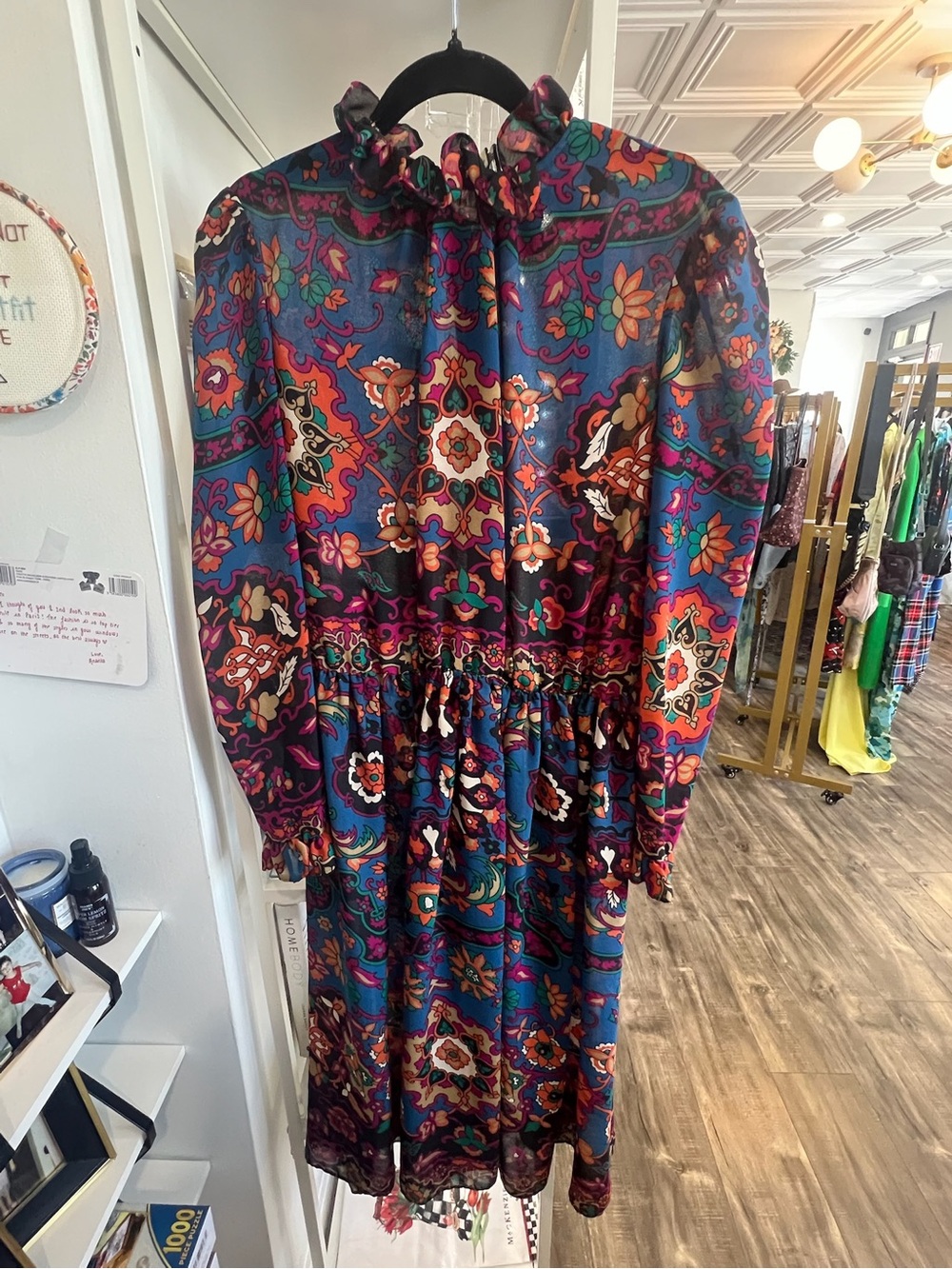 jcpenney vintage Teal Floral Paisley Ruffled Midi Dress